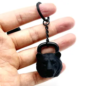 พวงกุญแจฟิตเนส Kettlebell แบบกําหนดเองยาง PVC 3D รูปสิงโตยิมคีย์จีน