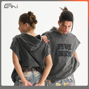 Gilet sans manches à capuche pour homme ETAI, noir, en coton, coupe ample, effet vieilli, loisirs, ourlet droit avec étiquette - Product Image 3