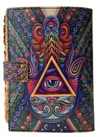 Journal vintage Grimoire Livre des Ombres Journal vierge Papier à bords festonnés Formule Magique Main de Hamsa Déesse Coloré Wiccan
