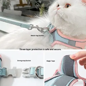 Cat Reflective Fashion Solid Nylon <span class=keywords><strong>Harness</strong></span> Leine für alle Jahreszeiten Spezielle Anti-Escape Pet Leine für Walking Dogs - Product Image 4