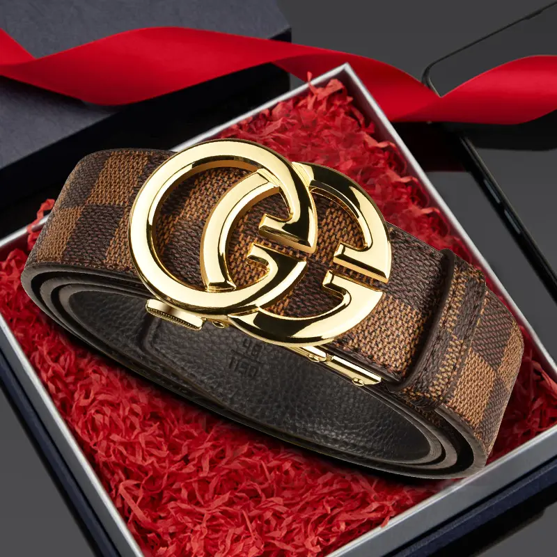 Famous Branded Luxury Men's Belt High Quality Real Leather with Custom Length and Design Casual Style Buckle Made of PU