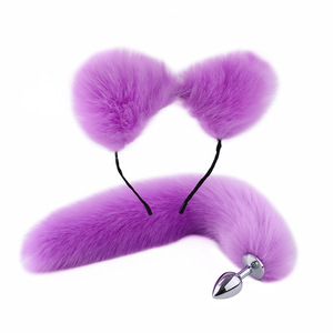 Set de Juego de Roles Erótico para Adultos: Cola de Zorro con Tapones Anales y Cubre Orejas, Cola Artificial de Pelo con Bloques de Color, Juguete Sexual SM para Dilatación Anal - Product Image 1