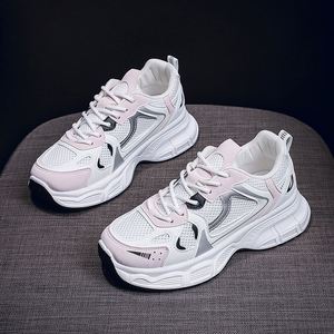 Zapatillas Deportivas de Plataforma Estilo Coreano para Mujer, con Diseño de Malla Blanca y Gris, para Otoño, para Amantes del Streetwear - Product Image 3