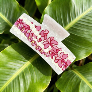 Pinza para el <span class=keywords><strong>pelo</strong></span> de acetato Sheila Hawaii con logotipo personalizado, diseño floral <span class=keywords><strong>pastel</strong></span>, pinzas para el <span class=keywords><strong>pelo</strong></span> Ka Lei para marcas de boutique, joyería capilar de alta gama - Product Image 4