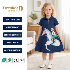 Abiti Casual Estivi per <span class=keywords><strong>Ragazze</strong></span> con Stampa Cartoon, Bottoni, Maniche Corte, Lunghezza al Ginocchio, in Policotone Traspirante, Disponibili in Vari Colori Personalizzabili - Product Image 1