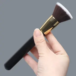 Hot Sales 2022 Facial Low Moq Women Travel Manufacture Black Foundation Wooden Kabuki Good Quality Flat Makeup Brush