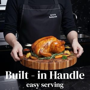 <span class=keywords><strong>Planche</strong></span> à découper ronde en bois de teck à grain traversant avec poignée intégrée, bloc de découpe en bois robuste pour la préparation des repas en cuisine - Product Image 6