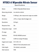 Sensor de Nitratos en Línea NO3-N, Sonda ISE Autolimpiante, RS485 Modbus, 0-1000mg/L, IP68, 10% de Precisión, 0-50 Aguas Residuales