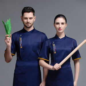 Vente en gros directe de veste de chef noire personnalisée manches courtes polyester coton uniformes de restaurant et de bar manteau de chef à fermeture éclair à la mode - Product Image 4