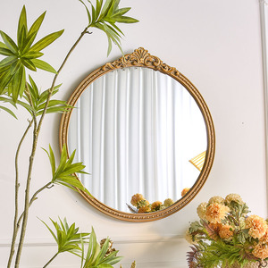 Miroir mural décoratif de grande taille en bois, de forme ovale, couleur or, style rustique et écologique pour le salon - Product Image 1