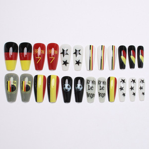 Uñas Postizas con Diseño del Equipo <span class=keywords><strong>de</strong></span> Fútbol <span class=keywords><strong>de</strong></span> Bélgica Kevin <span class=keywords><strong>De</strong></span> <span class=keywords><strong>Bruyne</strong></span>, Rayas Rojas, Amarillas y Negras, Largas y Cuadradas, Material PMMA, Certificación CE - Product Image 2