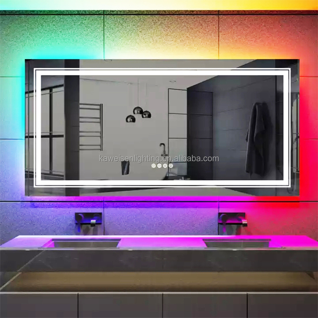 Contemporary Wall Mounted Decor Mirror Smart RGB Color Changing LED Backlit Bathroom Makeup Mirror with Light and Defogger