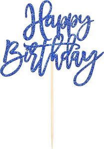 1 pièce de décoration de gâteau d'anniversaire à paillettes pour célébrer un anniversaire, thème fête, fournitures de décoration de gâteau, bleu foncé - Product Image 2