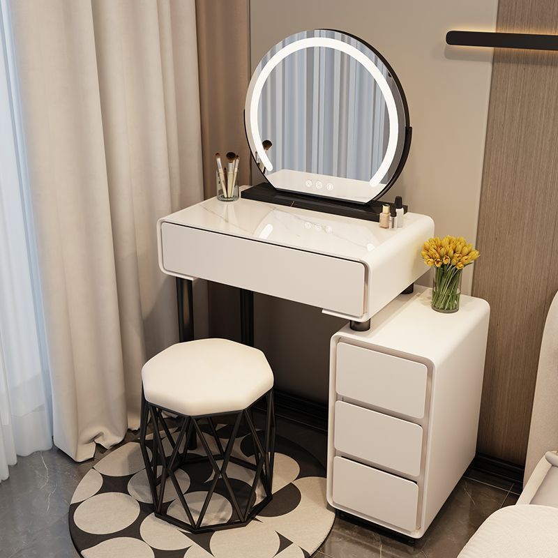white 60cm table + mirror + diamond-shaped stool