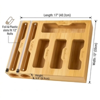 Organisateur de sacs Ziploc en bambou, distributeur de papier aluminium 6-en-1, boîte de rangement pour tiroir de cuisine avec coupe-papier pour sacs de gallon, quart, snacks et sandwichs