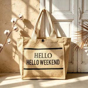 Bolso de Yute Bohemia, Bolso Tote Boho con Estampado Geométrico, Bolso de Compras de <span class=keywords><strong>Arpillera</strong></span>, Logotipo Personalizado, Certificado REACH, Lavable a Máquina, Reutilizable, Venta al Por Mayor - Product Image 1