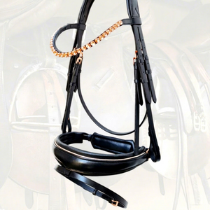 Brida Premium HM Global Equestrian con ceñidor de cuero DD de vaca suave de 10 mm y frontal de cuero con cristales Arena para salto GP Full Cob - Product Image 1