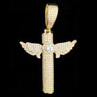 Collar con Colgante de Alas de Ángel de Circonio, Chapado en Oro, Estilo Hip Hop, Unisex, Incrustaciones Hechas a Mano, Venta al Por Mayor