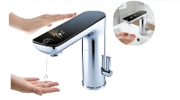 Robinet mitigeur de salle de bain monotrou à LED avec affichage numérique et capteur 2-en-1 ( Robinet/Distributeur de savon) pour hôtels et maisons - Meilleures ventes