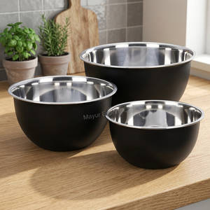 Ensemble de bols mélangeurs en acier inoxydable pour cuisine allemande, écologiques, en métal poli, pour salade et stockage, noirs, capacité 5 QT - Product Image 2