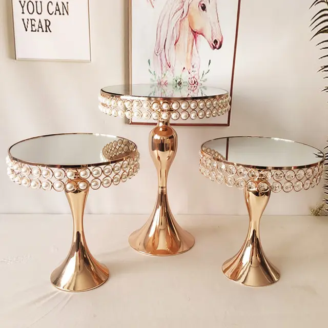 Decorative Metal Cake Stand with Pedestal Round Cake Stand with Crystals Perfect for Weddings, Birthdays and Special Occasions