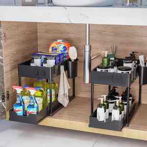 Tirez sous l'évier cuisine salle de bain en plastique couches armoire organisateur coulissant 2 Double couche tiroir support de rangement - Product Image 2