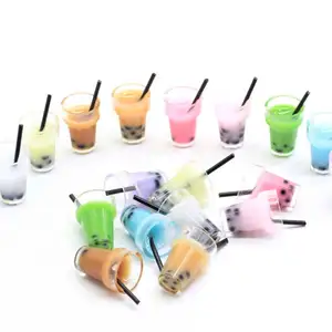 Slime Supplies Milk Boba Tea Keychain Drinking Charms Miniature Blue Tea Drink Charm Keychain Jewelry