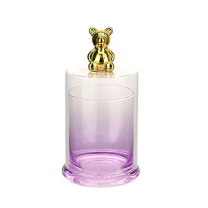 Wholesale Wedding Creative Bear Glass Bell Cover Handmade Clear Luxury Glass Candle Jars With Lids