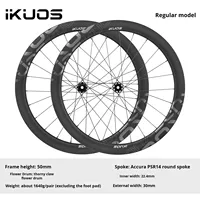 IKUOS High-Frame 50/65MM Paire de roues de vélo de route en fibre de carbone, axe traversant, frein à disque, moyeu à cliquet 36T en carbone pour BMX