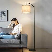 Lampadaire LED de style nordique en fer avec abat-jour en tissu, commande par bouton, pour salon, chambre à coucher, lampe de chevet verticale, lumière chaude, pour coin de canapé