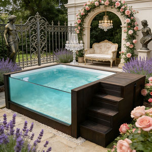 Geometric Design Swimming Pool with Mosaic Tile Accents and Built-In Seating Area Pool - Product Image 6