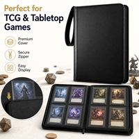 Carpeta con cremallera de 4 bolsillos para tarjetas, álbum de cuero PU con páginas transparentes para tarjetas de juegos de mesa