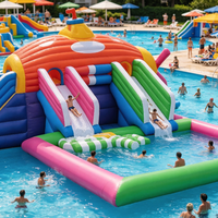 Toboggan aquatique gonflable multi-voies en PVC, motif dessin animé pieuvre grenouille, commercial, pour piscine et aire de jeux