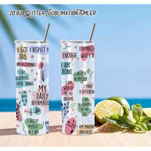 Gobelet à sublimation 20 oz Skinny Straight Glitter Blanks Lot de 25 avec couvercle individuellement - Product Image 6