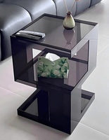 Table de Chevet Orange Acrylique Moderne à Livraison Rapide, Tonalité Chaude, avec Rangement Ouvert pour Chambre, Salle de Bain et Décoration de Balcon
