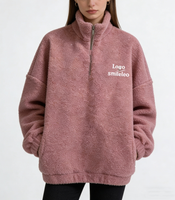 Sweat-shirt Sherpa surdimensionné pour femme, personnalisé avec logo brodé de haute qualité, fermeture éclair 1/4