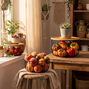 <span class=keywords><strong>Panier</strong></span> à fruits pour comptoir de cuisine, <span class=keywords><strong>panier</strong></span> empilable <span class=keywords><strong>avec</strong></span> <span class=keywords><strong>couvercle</strong></span> en bambou, <span class=keywords><strong>panier</strong></span> en métal pour fruits et légumes, petite, moyenne et grande taille - Product Image 2