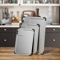 Planche à découper en acier inoxydable SS304 avec zone de broyage d'ail, rainure pour jus et protections d'angle antidérapantes – Ensemble d'ustensiles de cuisine pour la préparation des légumes