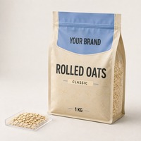 Sachet à fond plat imprimé sur mesure avec fermeture éclair pour flocons d'avoine, céréales de petit-déjeuner, marques et emballages de détail sous marque privée