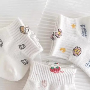 <b>White</b> Women's Ankle Socks Summer Thin Breathable Cute Cartoon Print Low Rise Short Socks For Students Sports Casual Wear - Product Image 3