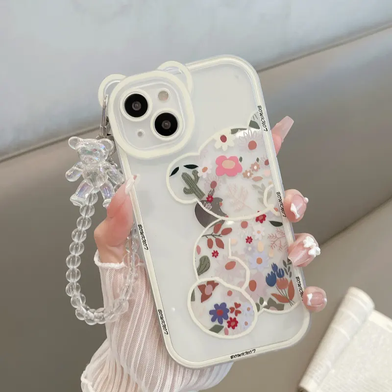 เคสโทรศัพท์ซิลิโคนนิ่มลายการ์ตูนหมี3D น่ารักสำหรับ iPhone 13 12 11 14 PRO MAX XR x XS 6 7 8 plus SE MINI เคสลายดอกไม้