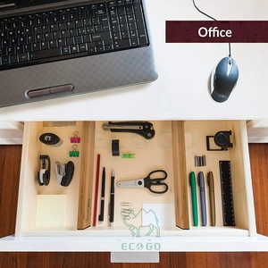 Bamboo Wooden <b>Drawer</b> Divider, Set of 4 Adjustable <b>Organizers</b> Natural Organic Bamboo Expandable, Spring Loaded Works in Kitchen - Product Image 4