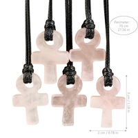 Collier pendentif croix en quartz rose, collier croix Ankh égyptienne de guérison, bijoux spirituels, cadeaux romantiques en cristal pour l'amour