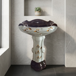 Modern Designer Floor Standing Washroom Ceramic Pedestal Big Sterling Set Wash Basin - Product Image 1
