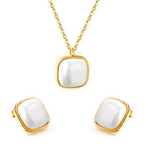 Elegante conjunto de aretes y collar con perlas ovaladas para mujer, conjunto de joyería con colgante de acero inoxidable para la clavícula, para uso diario. - Product Image 5