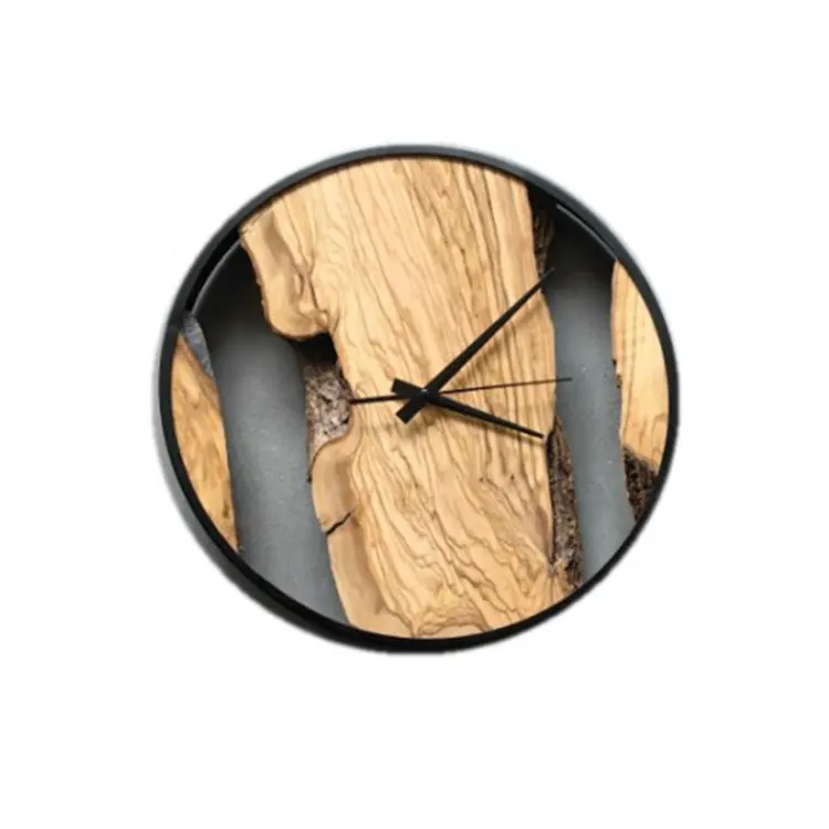 Reloj de pared de madera Silencioso sin tictac Marco de metal rústico de 16 pulgadas con esfera de rebanada de árbol natural con reloj de madera de borde vivo