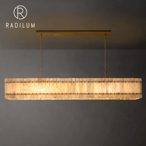 Linear Alabaster Chandelier Brass Modern Retro Dining <b>Room</b> Kitchen Island Pendant <b>Light</b> Designer High-End Rectangular <b>LED</b> - Product Image 1