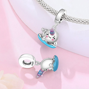 PANBUEATY Dije con Dijes de Moda para Mujer Motivo Océano con Delfín, Tortuga Marina, Sirena y Cangrejo Ermitaño en Aleación de Cobre Bañada en Plata con Circón, Ideal para Regalo - Product Image 3