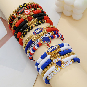 Pulseras de Moda con Cuentas de Arcilla Polimérica, Joyería con Cuentas de Letras, Regalo Unisex, Diseño Deportivo para Días de Partido - Product Image 1