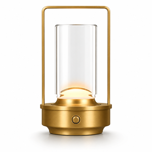 Lampe lanterne d'ambiance portable rechargeable, lampe de table en métal et cristal K9, lumière chaude 2200K, lumière de nuit décorative pour chambre d'hôtel - Product Image 1